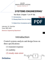 Lecture 16, 17 Steady-State Error For Unity Feedback System