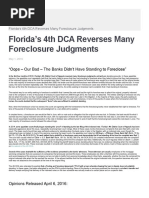 Florida's 4th DCA Reverses Many Foreclosure Judgments