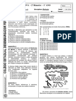 PROVA BIOLOGIA 1ºANO (2° Bim) PDF