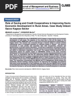 Role of Saving and Credit Cooperatives in Improving Socio Economic Development in Rural Areas. Case Study Imboni Sacco Kageyo Sector