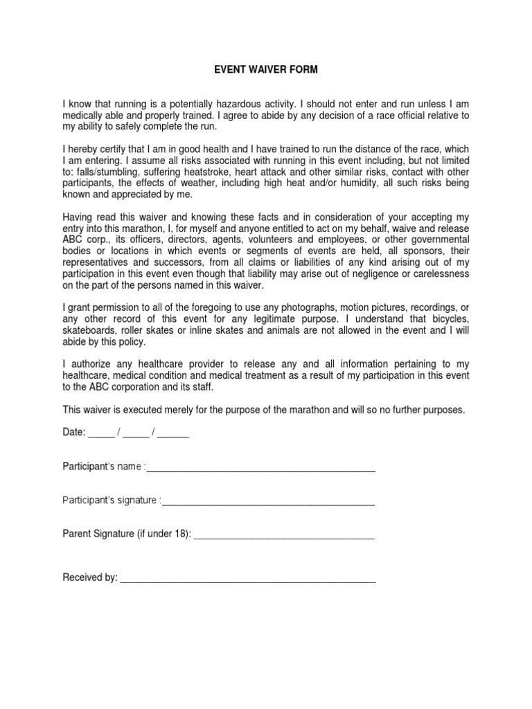 Event Waiver Form