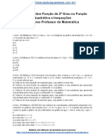 Simulado Sobre Função de 2º Grau Ou Função Quadrática e Inequações Concurso Professor de Matemática