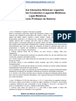 Simulado Sobre Interações Atômicas Ligações Iônicas Ligações Covalentes e Ligações Metálicas. Ligas Metálicas. Concurso Professor de Química