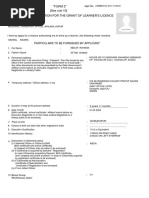 "FORM 2" (See Rule 10) Form of Application For The Grant of Learner'S Licence