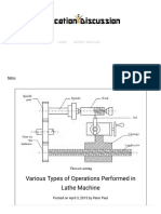 Various Types of Operations Performed in Lathe Machine - Education Discussion PDF