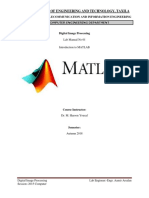 University of Engineering and Technology, Taxila: Lab Manual No 01 Introduction To MATLAB