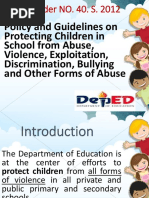 Policy and Guidelines On Protecting Children in School From Abuse, Violence, Exploitation, Discrimination, Bullying and Other Forms of Abuse