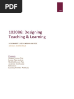 102086: Designing Teaching & Learning: Assignment 2: Lesson Plan Anaylsis