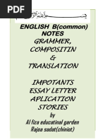 ENGLISH B (Common) Notes: Grammer, Compositin & Translation Impotants Essay Letter Aplication Stories