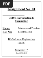 Assignment No. 01: CS101-Introduction To Computing