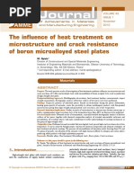 The Influence of Heat Treatment On Microstructure and Crack Resistance of Boron Microalloyed Steel Plates