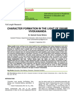 Character Formation in The Light of Swami Vivekananda: International Journal of Academic Research in Education and Review