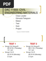 DAC 11503: CIVIL Engineering Materials: Class Leader Edmodo/Telegram Modul Test Quiz Project