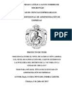 Influencia Entre El Nivel de Satisfacción Laboral y El Nivel de Satisfacción Del Cliente Externo en Las Pollerías Del Distrito de La Victoria en La Ciudad de Chiclayo.