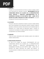 Memoria de Cálculo del Expediente  Técnico del Proyecto: “MEJORAMIENTO DE LAS CONDICIONES BASICAS DE CALIDAD DE LA INFRAESTRUCTURA FISICO- ESPACIAL Y SERVICIOS COMPLEMENTARIOS DE LA UNIVERSIDAD NACIONAL DE SAN MARTÍN- SEDE - LAMAS, EN EL DISTRITO DE LAMAS, PROVINCIA DE LAMAS- SAN MARTÍN”