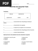 Inherited and Acquired Traits Quiz