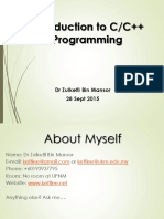 Introduction To C/C++ Programming: DR Zulkefli Bin Mansor 28 Sept 2015