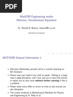 Math299 Engineering Maths Matrices, Simultaneous Equations: Dr. Rachel N. Bearon, Rbearon@liv - Ac.uk