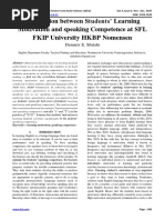 Correlation Between Students' Learning Motivation and Speaking Competence at SFL FKIP University HKBP Nomensen