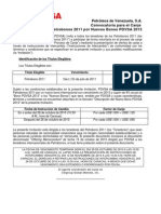 Convocatoria para El Canje de Petrobonos 2011 Por Nuevos Bonos PDVSA 2013