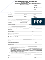 BARODA - 390 003 Application Form For The Withdrawal From Provident Fund A/C Particulars of Applicant