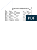 Test Schedule For Grade 9 Mercury: Mapeh 9 Tle 9 Filipino Science Math 9 AP9 English 9 Esp 9