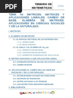 Tema 18 Matrices. Matrices y Aplicaciones Lineales. Cambio de Base. Algebra de Matrices