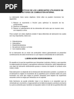 Características de Los Lubricantes Utilizados en Motores de Combustión Interna