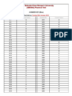 Sardar Bahudar Khan Women's University (SBKWU) Pharm-D Test: Answer Key (Blue)