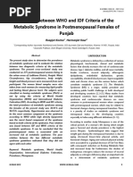 Relation Between WHO and IDF Criteria of The Metabolic Syndrome in Postmenopausal Females of Punjab