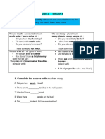 Unit 2 English 3: Adverbs of Quantity With Count and Uncountable Nouns: Too