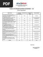 Table of Specification Science 10 First Quarter