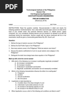 Technological Institute of The Philippines Quezon City Civil Engineering Department Ce407Earthquake Engineering Prelim Examination