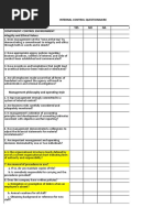 Internal Control Questionnaire YES NO NA Comments Component: Control Environment Integrity and Ethical Values