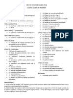 Lista de Útiles Escolares para El 4to Grado