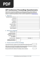 AIP Conference Proceedings Questionnaire: 1. About You