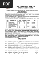 The Vishakhapatnam Co-Operative Bank LTD.: On-Line Examination - Recruitment of Probationary Officers (Asst. Managers)