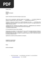 Carta de Terminación Contrato de Duracion Por Obra o Labor