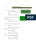 Measurements of Different Sports