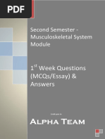 Second Semester - Musculoskeletal System: 1 Week Questions (Mcqs/Essay) & Answers