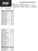 Input Data Sheet For E-Class Record: Region Division School Name School Id