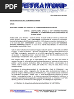 OF. CIRCULAR #003-2019-Convocatoria Al XXV Congreso Nacional - FETRAMUNP - TACNA