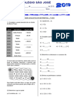 Teste 7º Ano - Números Inteiros