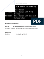 Dissertation Modules (2018-19) PPR.399 - Dissertation PPR.393 - Dissertation With Field Studies PPR.394 - Dissertation With External Collaboration