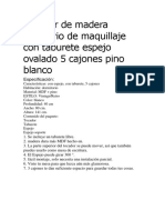 Tocador de Madera Escritorio de Maquillaje Con Taburete Espejo Ovalado 5 Cajones Pino Blanco