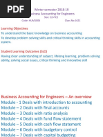 Winter Semester 2018-19 Business Accounting For Engineers: Learning Objectives