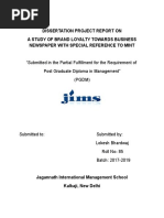 Dissertation Project Report On A Study of Brand Loyalty Towards Business Newspaper With Special Reference To Mint