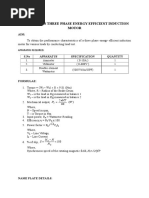 Load Test On Three Phase Energy Efficient Induction Motor: Exp. No.: 6 Date: 4.03.2019