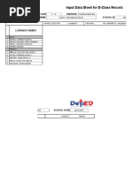 Input Data Sheet For E-Class Record: Region Division School Name School Id