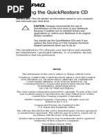 Running The Quickrestore CD: Important: This CD Deletes All Information Saved On Your Computer
